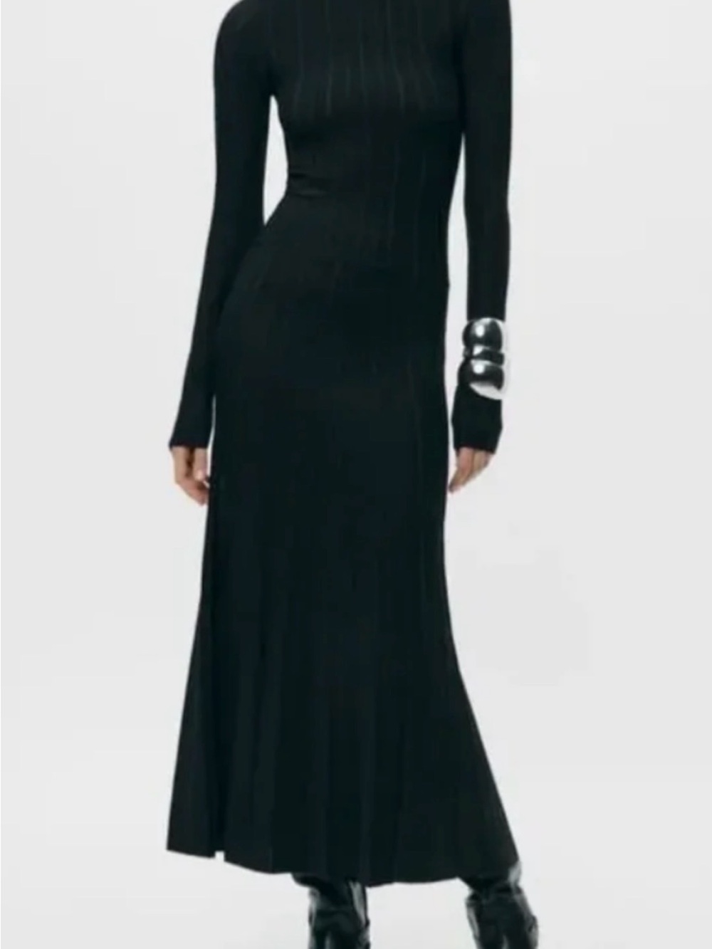 Zara Black Long-Sleeve Ribbed Maxi Dress